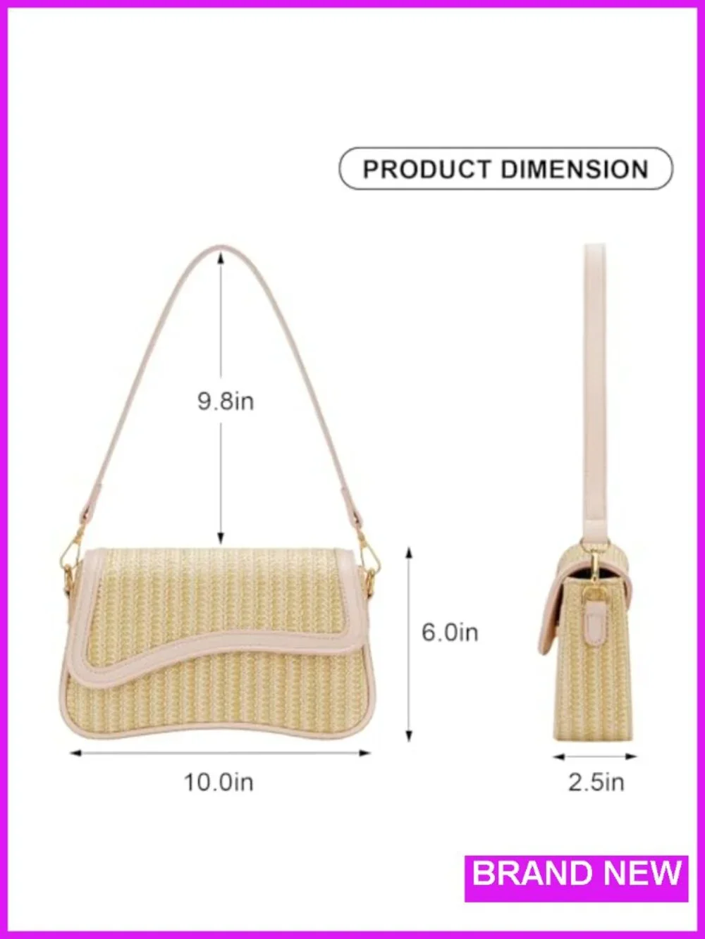 Straw Hobo Shoulder Bag with Detachable Chain Crossbody Clutch Purse